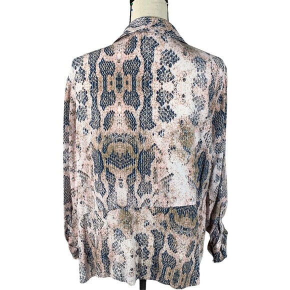 Como Vintage Slinky Snake Print Top 1/2 Button Hip Flare Tab Roll Sleeve Sz XL - Picture 6 of 10